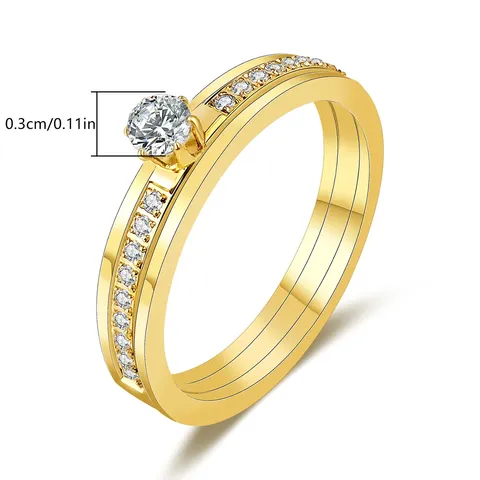 Stainless Steel Ring Light Luxury Premium Feeling Set Diamond Drill Ring - view 3