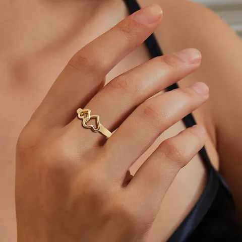 Titanium Steel Ring Simple Geometric Skeleton Heart Ring Heart to Heart - view 2