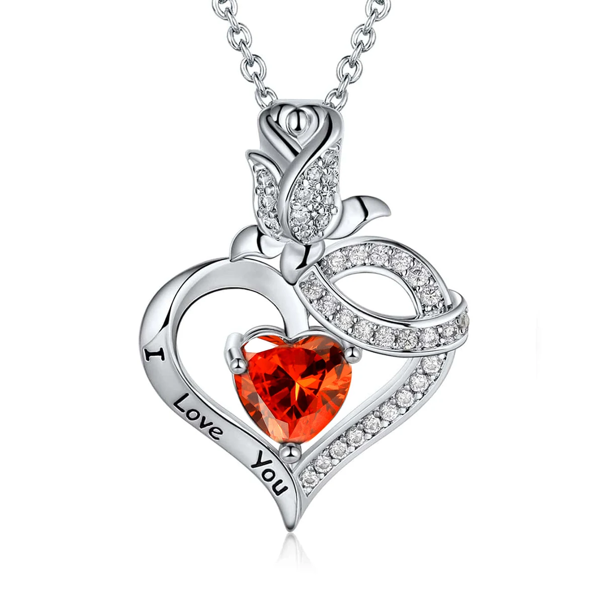 European and American Fashion Rose Women’s Heart-shaped Diamond Pendant Necklace Mother’s made by BlueOne Jewelry