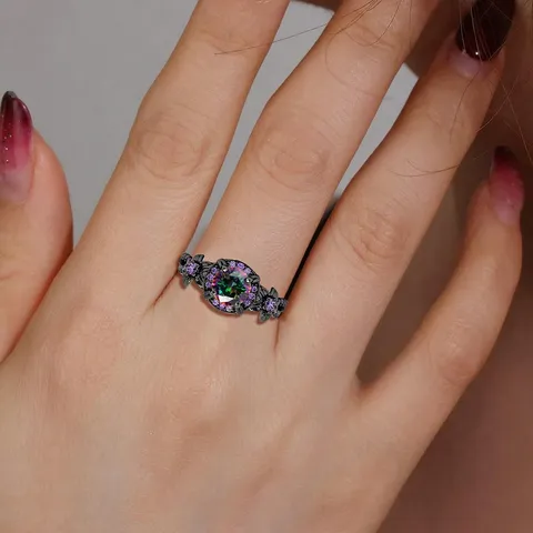 Jewelry Fashion Black Color Zirconia Diamond Ring European and American Fashion - view 2