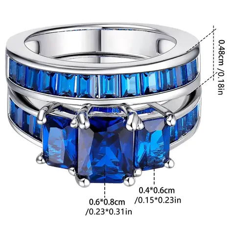 Pop-up Ring Wedding Treasure Blue Zirconia Set Ring Jewelry Set Diamond - view 3