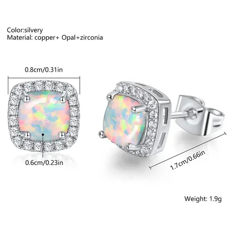 Square Opal Earrings for Women Simple and Stylish Zircon Stud Earrings - view 3