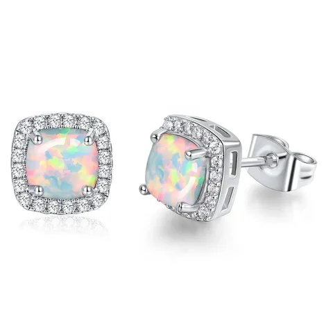 Square Opal Earrings for Women Simple and Stylish Zircon Stud Earrings - Plated Brass jewelry made by BlueOne Jewelry