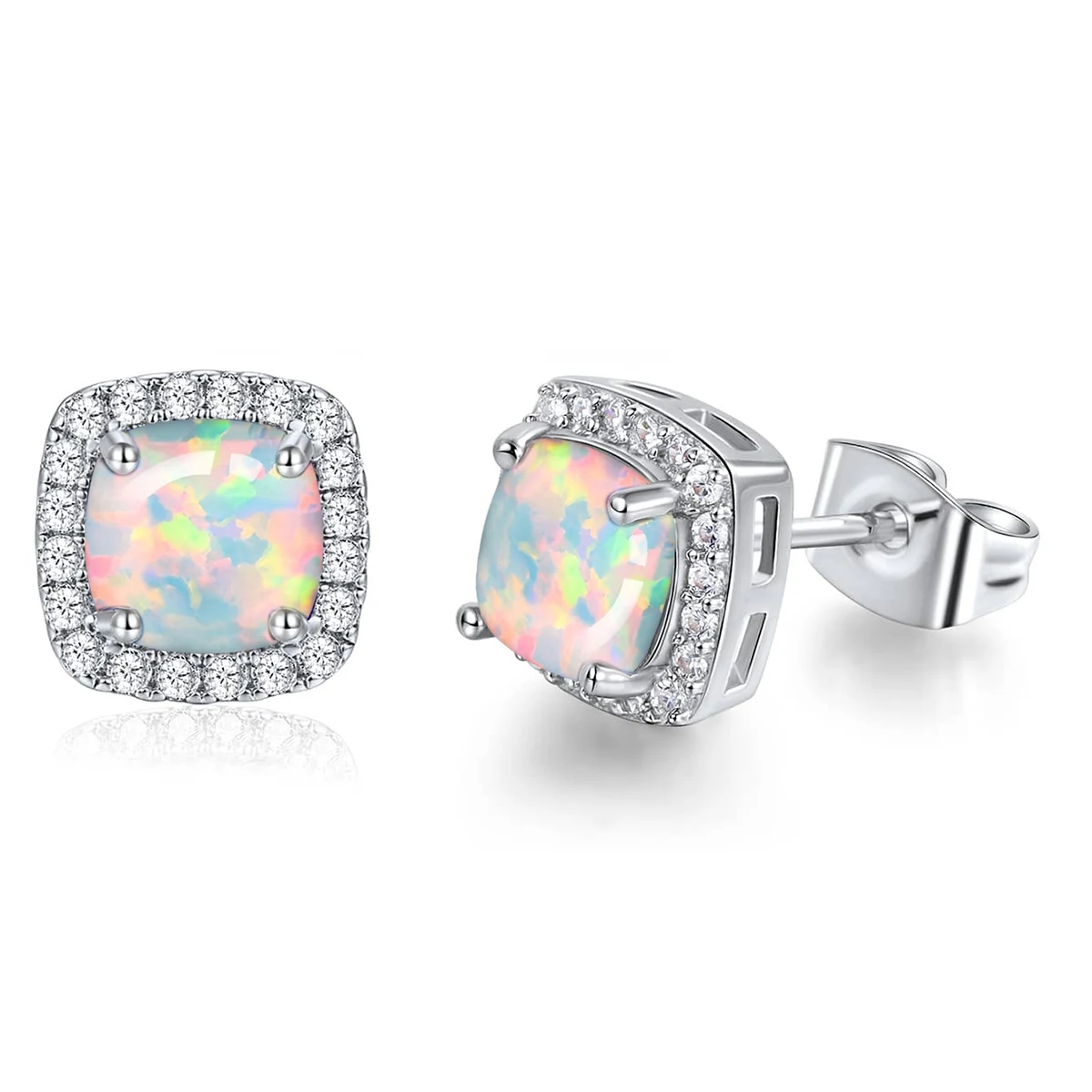 Square Opal Earrings for Women Simple and Stylish Zircon Stud Earrings made by BlueOne Jewelry