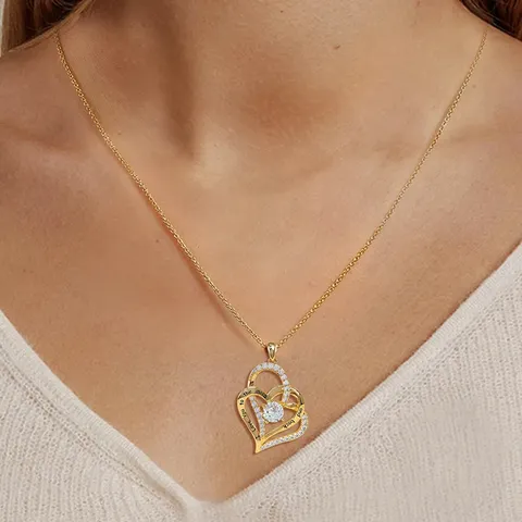 Wishes Fashion Europe and the United States Women’s Double Heart Inlaid Pendant Necklace - view 2