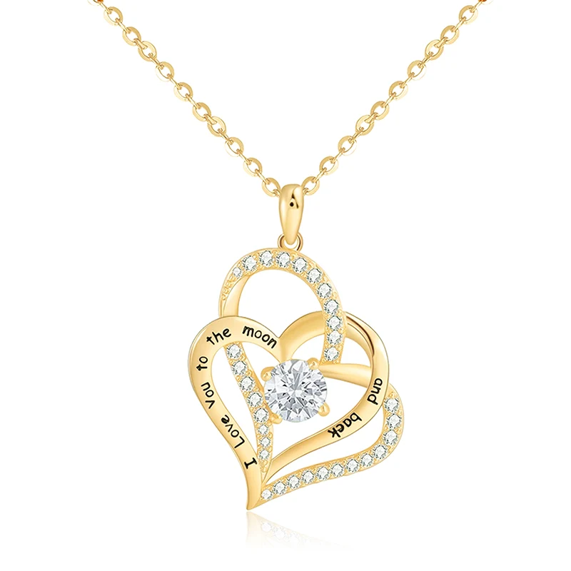Wishes Fashion Europe and the United States Women’s Double Heart Inlaid Pendant Necklace made by BlueOne Jewelry