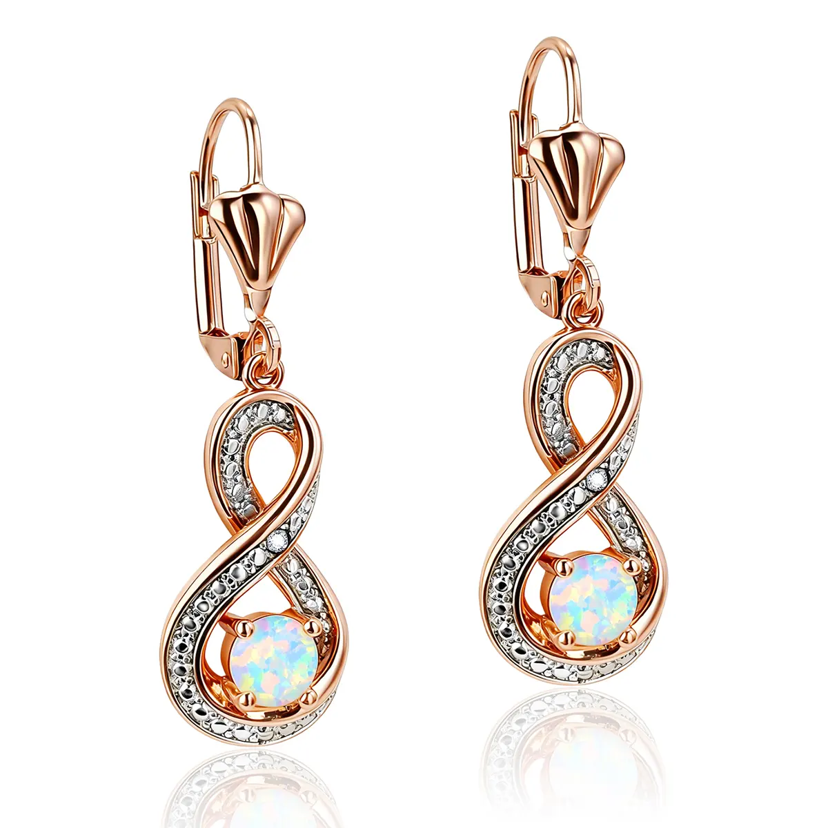 Cross-line Zirconia Studs Twisted Wrap Drop-shaped Opal Earrings Elegant and Sophisticated made by BlueOne Jewelry