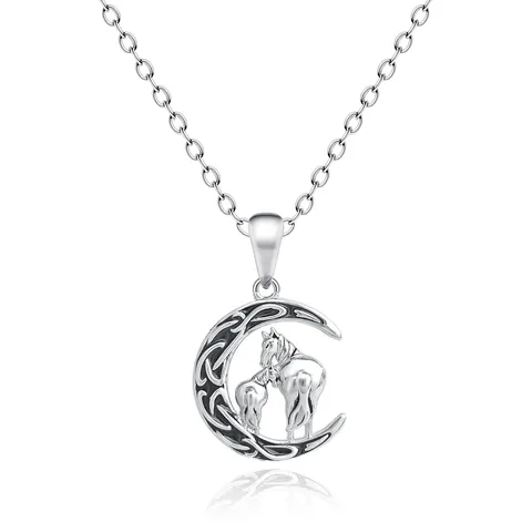 Crossing the Moon Personalized Two Pony Pendant Necklace Vintage Cute Horse - Plated Brass jewelry made by BlueOne Jewelry
