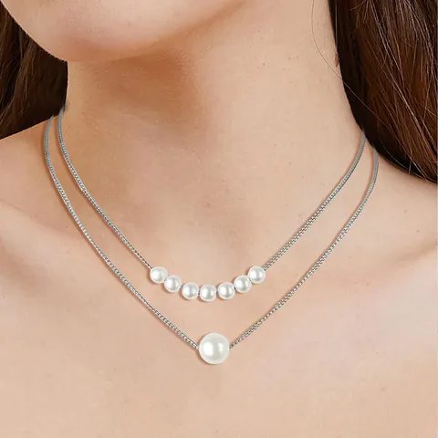 Double Pearl Necklace Ins Short Paragraph Collarbone Chain Female Necklace Simple - view 2