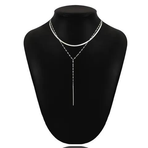 Drop Color Double Layer Titanium Steel Collarbone Chain Tassel Light Luxury - view 2