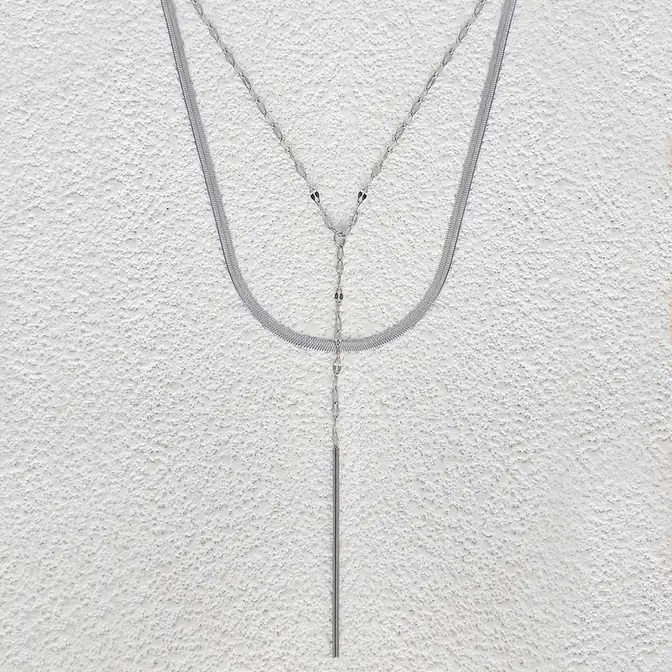 Drop Color Double Layer Titanium Steel Collarbone Chain Tassel Light Luxury made by BlueOne Jewelry