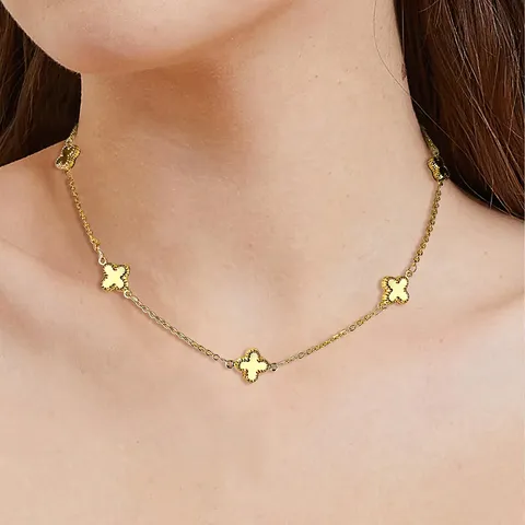 Lucky Clover Bracelet Jewelry Double-sided Titanium Steel Gold Color Fashion with Necklace - view 2