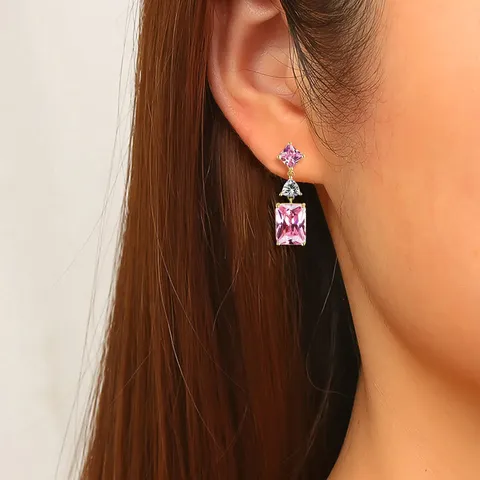 Earrings European and American Fashion Diamonds Rectangular Zirconia Earrings High Quality - view 2