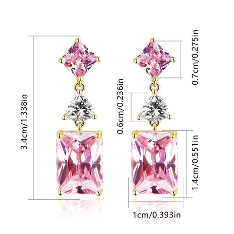 Earrings European and American Fashion Diamonds Rectangular Zirconia Earrings High Quality - view 3