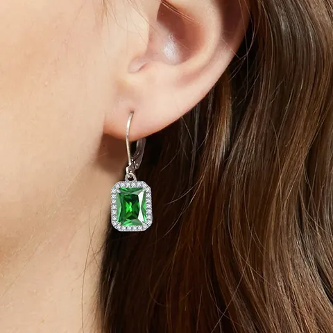 Earrings Female Green Inlaid Zirconia Earrings Simple Earrings Ins Tide Jewelry - view 2