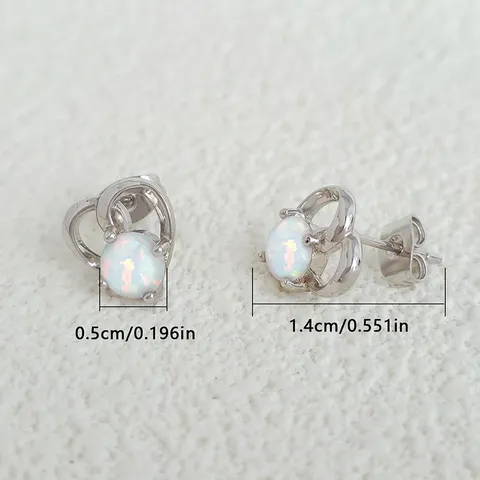 Earrings Female Inlaid Opal Earrings Fashion Heart-shaped South Korea Versatile Ear - view 3