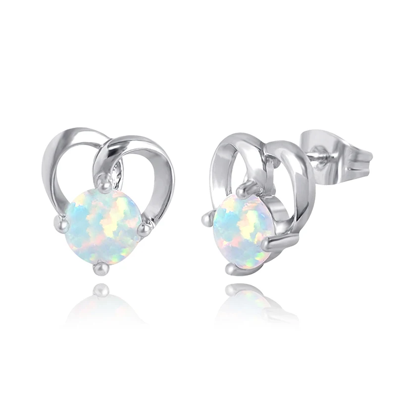 Earrings Female Inlaid Opal Earrings Fashion Heart-shaped South Korea Versatile Ear made by BlueOne Jewelry