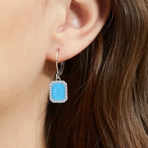 Earrings Female Light Blue Inlaid Zirconia Earrings Simple Earrings Tide Brand - view 2
