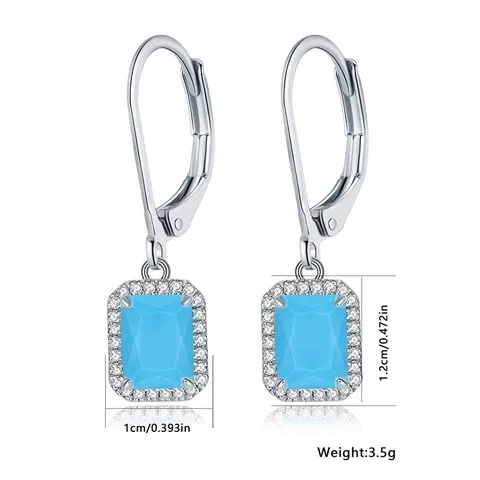 Earrings Female Light Blue Inlaid Zirconia Earrings Simple Earrings Tide Brand - view 3