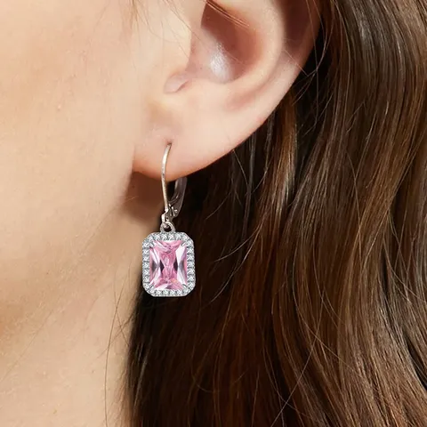 Earrings Female Pink Inlaid Zirconia Earrings Simple Earrings Ins Tide Jewelry - view 2