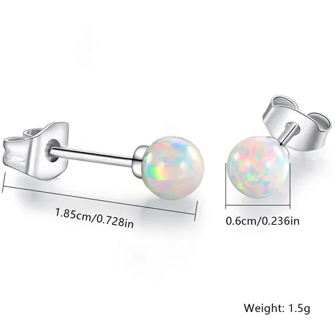 Earrings Simple Small Fresh Round Opal Earrings Ms. to Raise the - view 3
