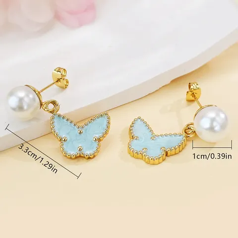 Elegant Niche Design Sophisticated Butterfly Pearl Earrings Chic - view 3
