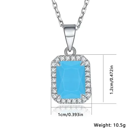 Elegant Square Pendant Necklace for Women Light Blue Zirconia Cut Pendant - view 3