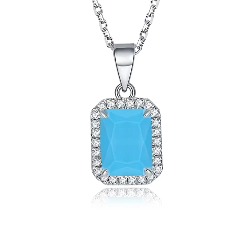 Elegant Square Pendant Necklace for Women Light Blue Zirconia Cut Pendant made by BlueOne Jewelry