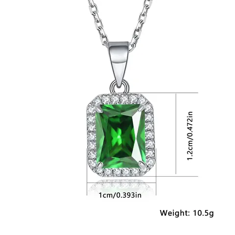 Elegant Temperament Square Pendant Necklace Ladies Green Zirconia Cut Pendant Necklace - view 3