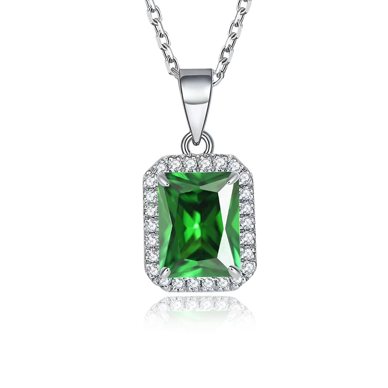 Elegant Temperament Square Pendant Necklace Ladies Green Zirconia Cut Pendant Necklace made by BlueOne Jewelry