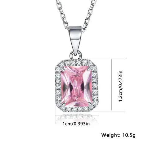Elegant Temperament Square Pendant Necklace Women’s Pink Zirconia Cut Pendant Necklace - view 3