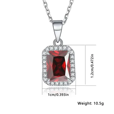 Elegant Temperament Square Pendant Necklace Women’s Red Zirconia Cut Pendant Necklace - view 3