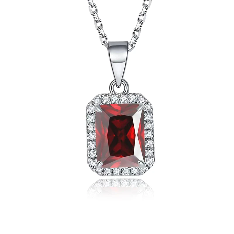 Elegant Temperament Square Pendant Necklace Women’s Red Zirconia Cut Pendant Necklace made by BlueOne Jewelry