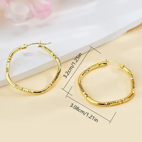Embossed Hoop Earrings for Square and Round Faces Women’s Titanium Steel - view 3