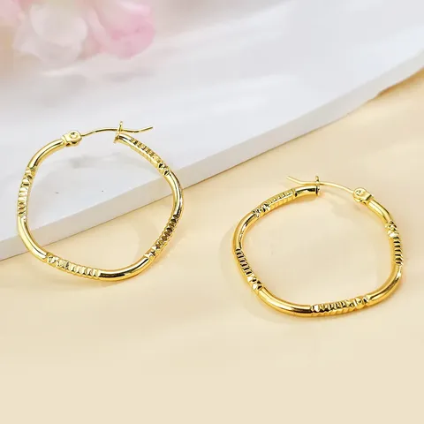 Embossed Hoop Earrings for Square and Round Faces Women’s Titanium Steel - Stainless Steel jewelry made by BlueOne Jewelry