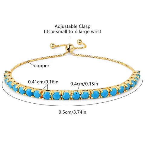 Cubic Zirconia Europe and America 4mm Round Single Row Turquoise Adjustable Crystal Tennis Bracelet - view 3