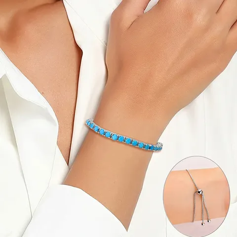 Europe and America 4mm Round Single Row Turquoise Adjustable Crystal Tennis Bracelet - view 2