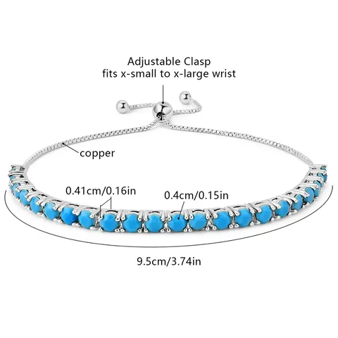 Europe and America 4mm Round Single Row Turquoise Adjustable Crystal Tennis Bracelet - view 3