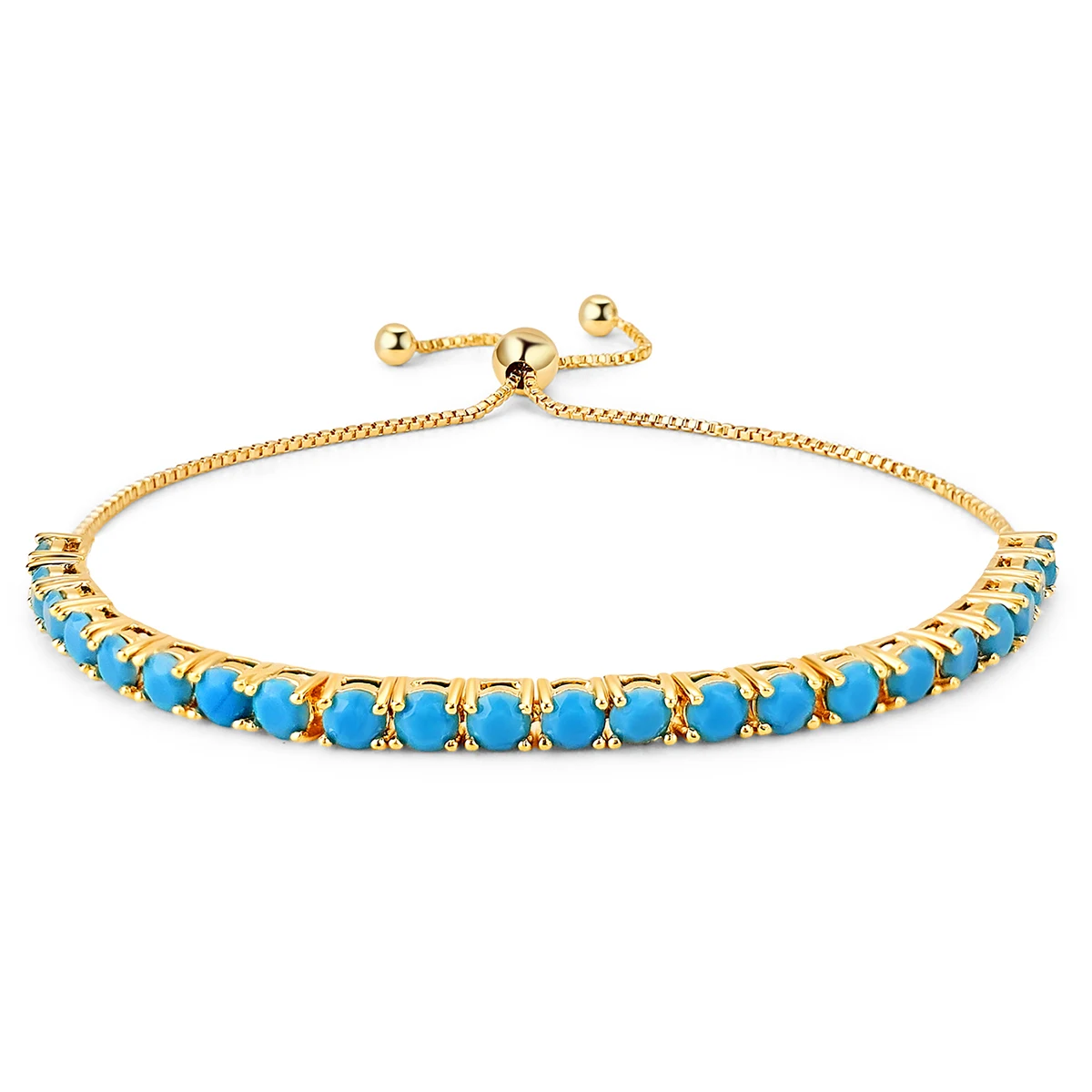 Cubic Zirconia Europe and America 4mm Round Single Row Turquoise Adjustable Crystal Tennis Bracelet made by BlueOne Jewelry