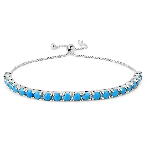 Europe and America 4mm Round Single Row Turquoise Adjustable Crystal Tennis Bracelet - Plated Brass jewelry made by BlueOne Jewelry