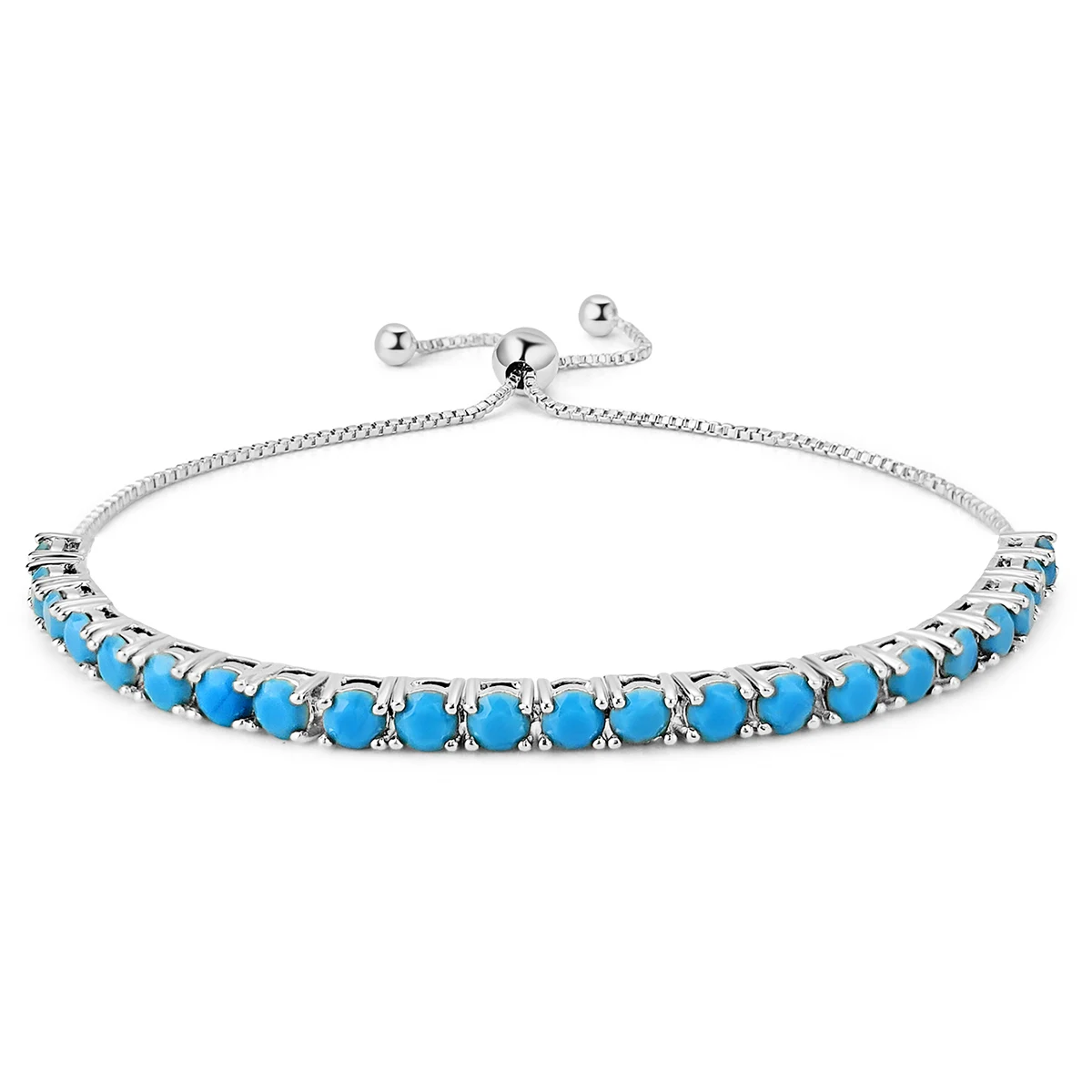 Europe and America 4mm Round Single Row Turquoise Adjustable Crystal Tennis Bracelet made by BlueOne Jewelry