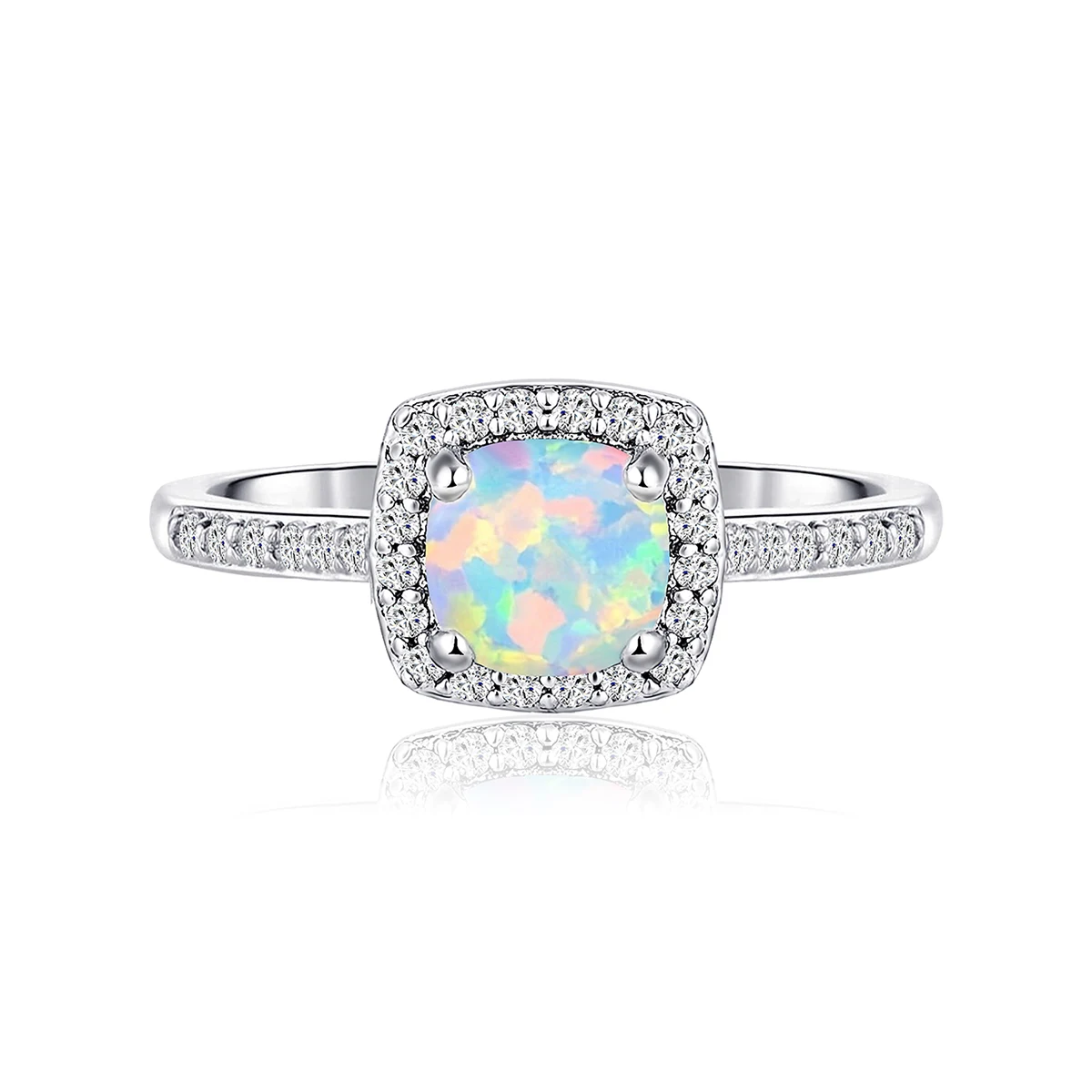 Europe and America Classic White Gold Plated Opal Engagement Ring Women made by BlueOne Jewelry