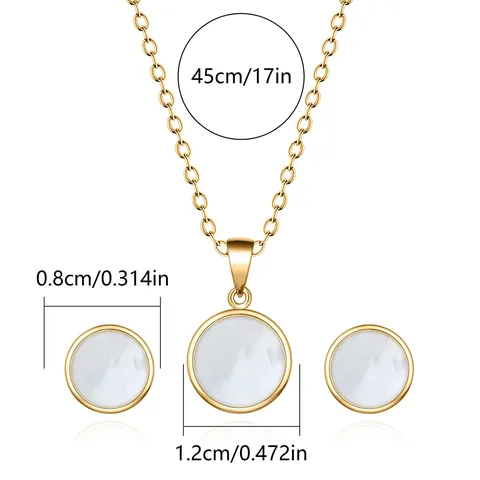 Europe and the United States Ins Mirror Shell Round Pendant Titanium Jewelry Set - view 3