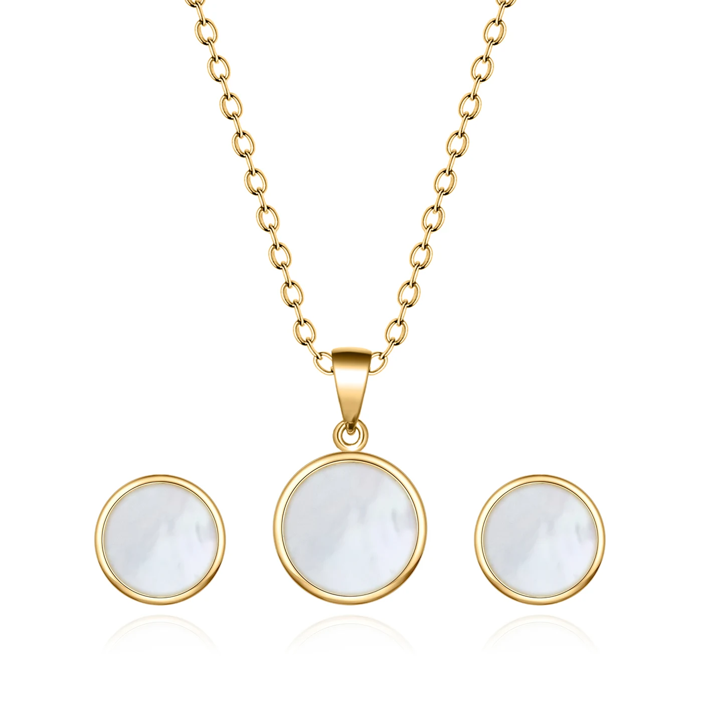 Europe and the United States Ins Mirror Shell Round Pendant Titanium Jewelry Set made by BlueOne Jewelry