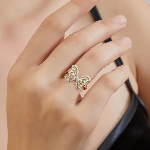 Europe and the United States Fashion Hundreds of Personalized Diamond Butterfly Ring - view 2