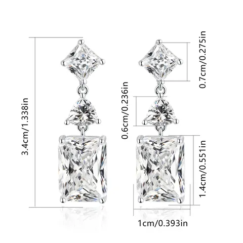 Europe and the United States Fashion Square Zirconia Earrings Long Section - view 3