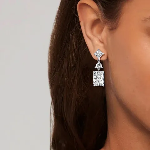 Europe and the United States Fashion Square Zirconia Earrings Long Section - view 2
