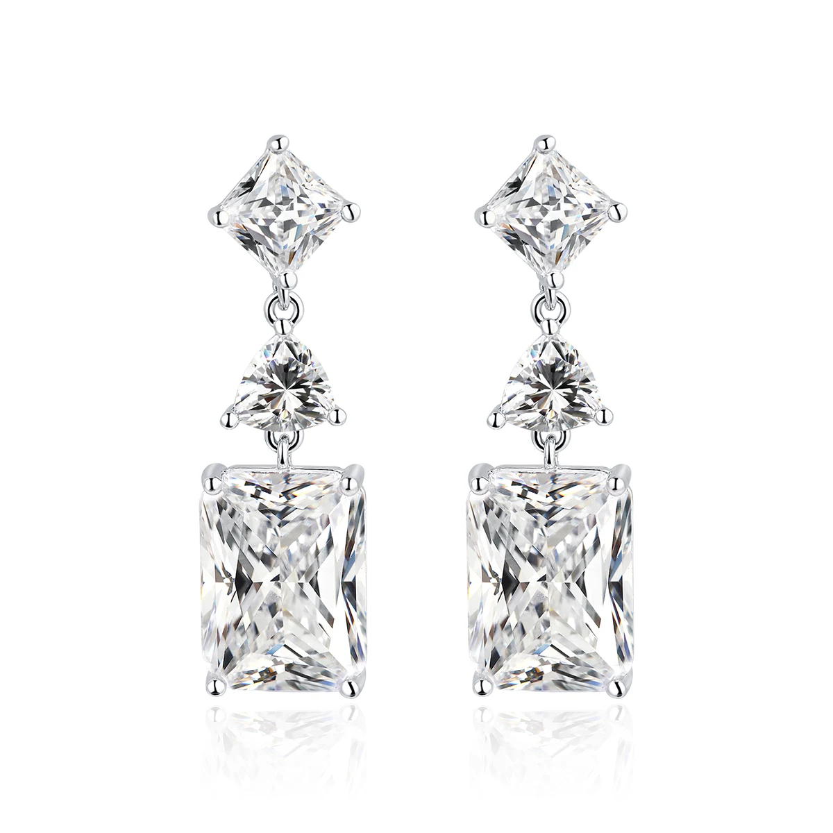 Europe and the United States Fashion Square Zirconia Earrings Long Section made by BlueOne Jewelry