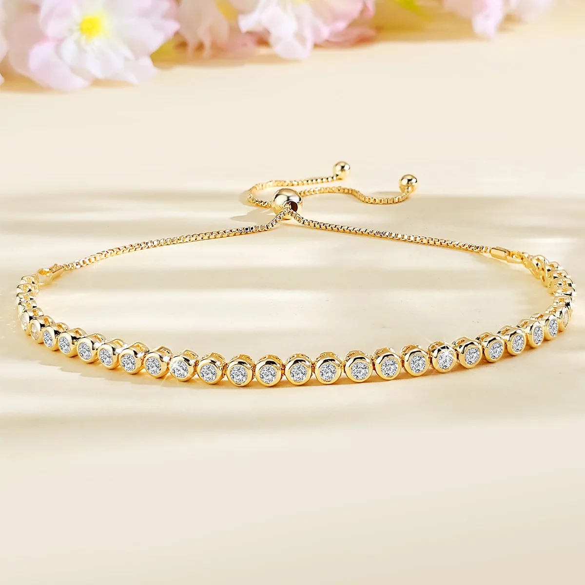Cubic Zirconia Europe and the United States Fashion Zircon Bracelet Pull-out Adjustable Length made by BlueOne Jewelry