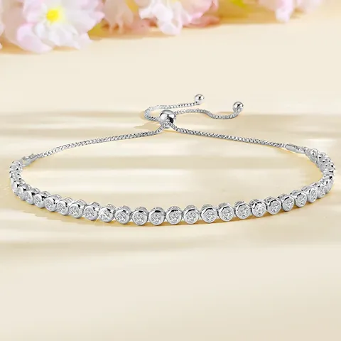 Europe and the United States Fashion Zircon Bracelet Pull-out Adjustable Length - Plated Brass jewelry made by BlueOne Jewelry
